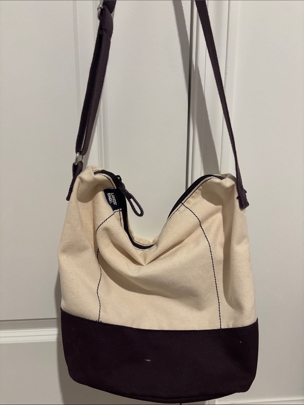 Lands' End Two-Tone Canvas Shoulder Bag  with Adjustable Strap